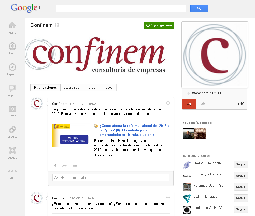 Nuevo perfil google plus